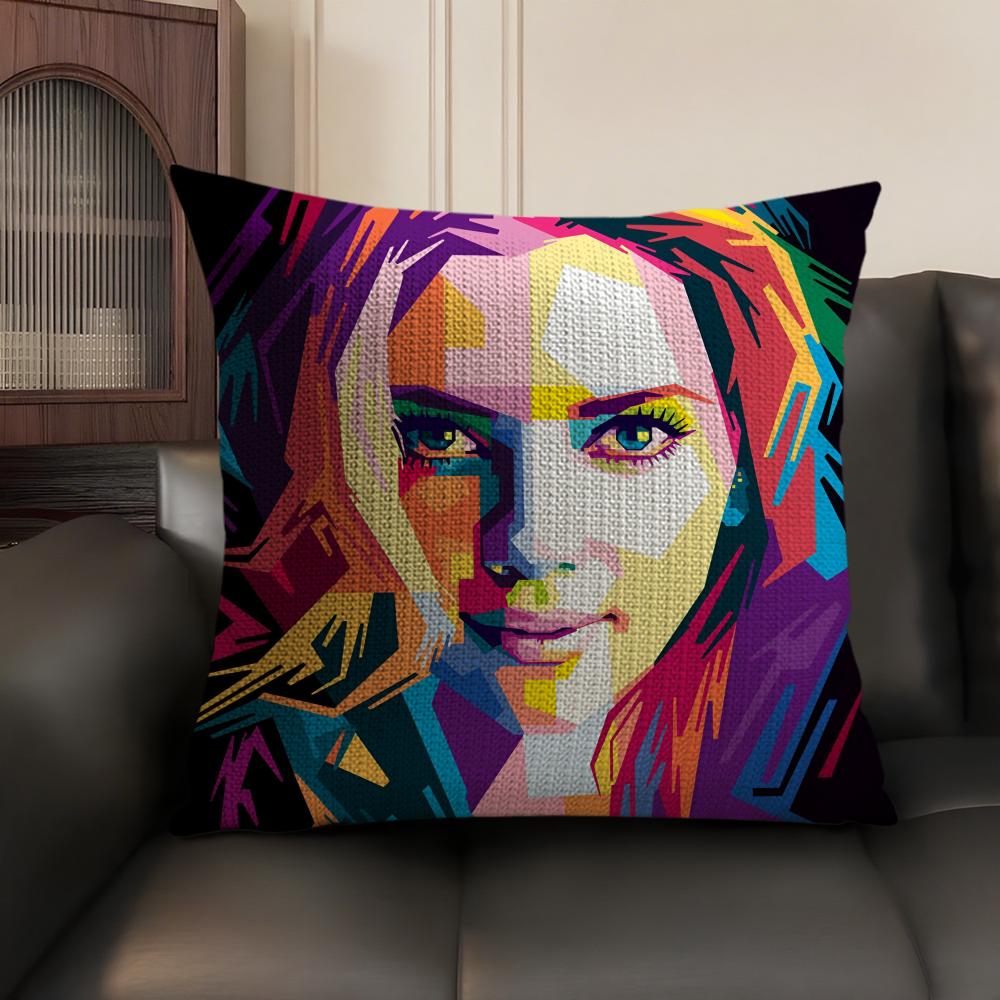 Hot Actor Singer S-Scarlett Johansson Pillow Case Double-Sided Printing Short Plush Sofa Cushion Cover Bedroom Bedside Pillow