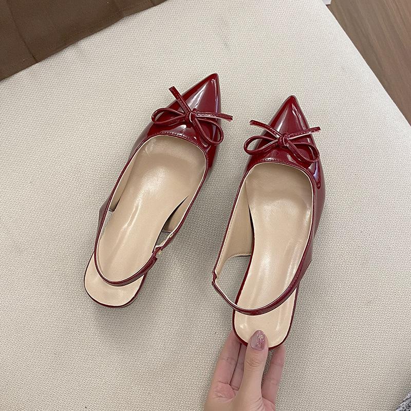 Pink Bag Head Sandals Women's 2025 New Bow Back Empty Fashion Versatile Pointed Single Shoes French Style