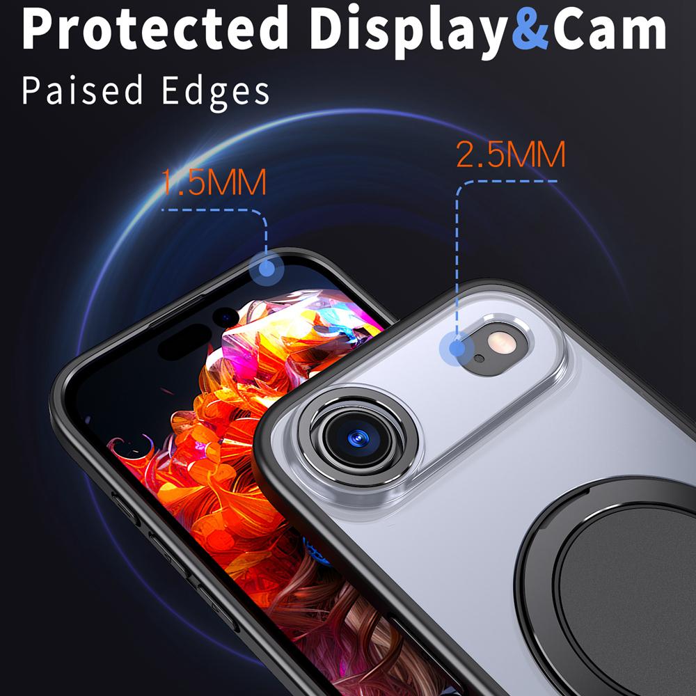 KEYSION Shockproof Matte Transparent Case for MagSafe for iPhone 17 17 Air 360° Rotating Magnetic Ring Stand Phone Back Cover