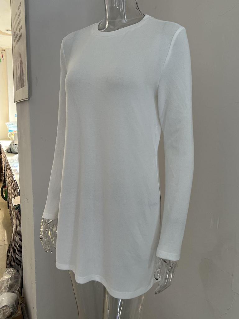 2024 Trendiges lässiges T-Shirt mit Rundhalsausschnitt und langen Ärmeln mit Seitenschlitzen - Unifarben für Herbst/Winter