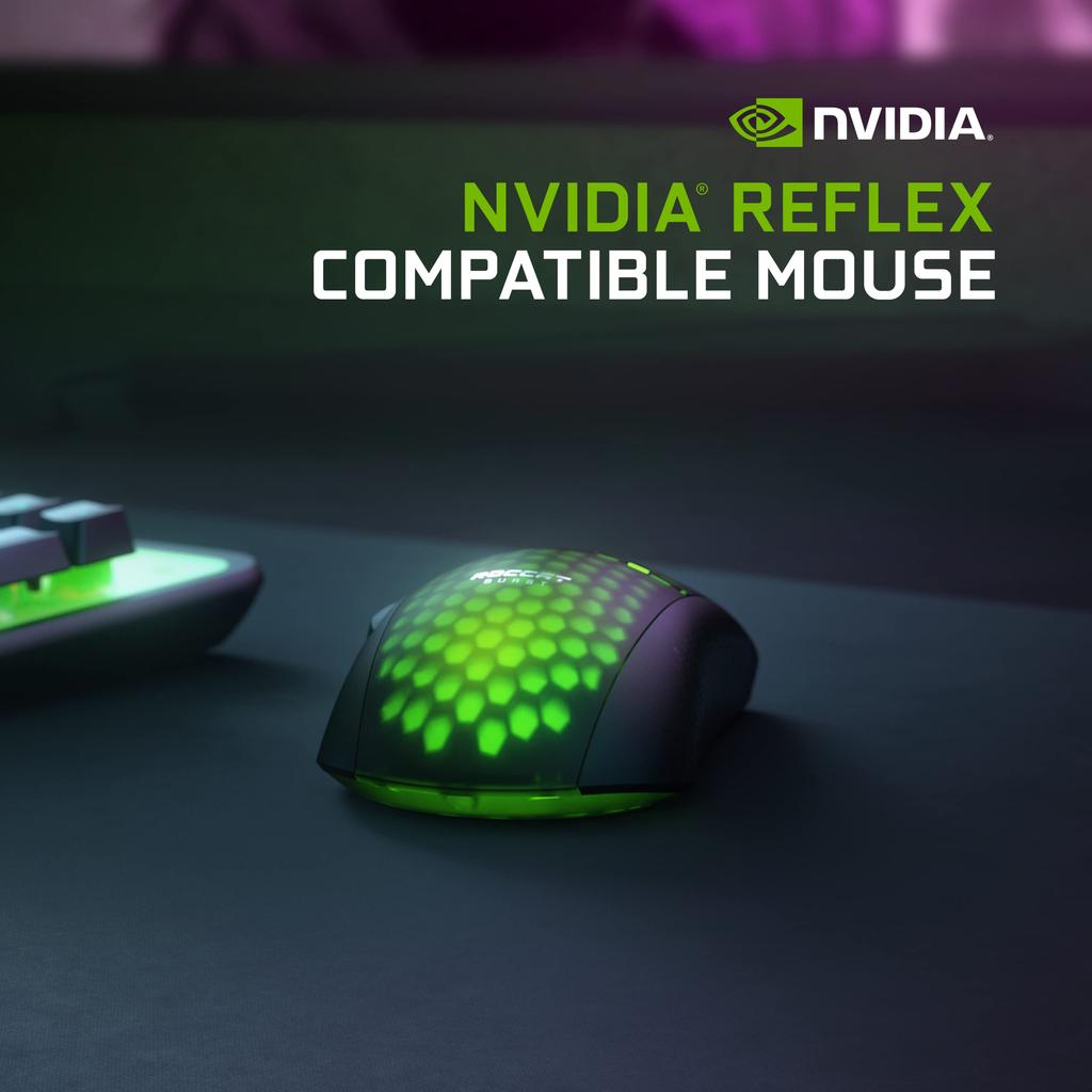 ROCCAT Burst Pro Air Gaming Trådløs Optisk Side Lettvekt Tysk Design Mus, 2,4 GHz/Bluetooth, Svart, Optisk/19K Gull, Brytere, Knapper, 81g,