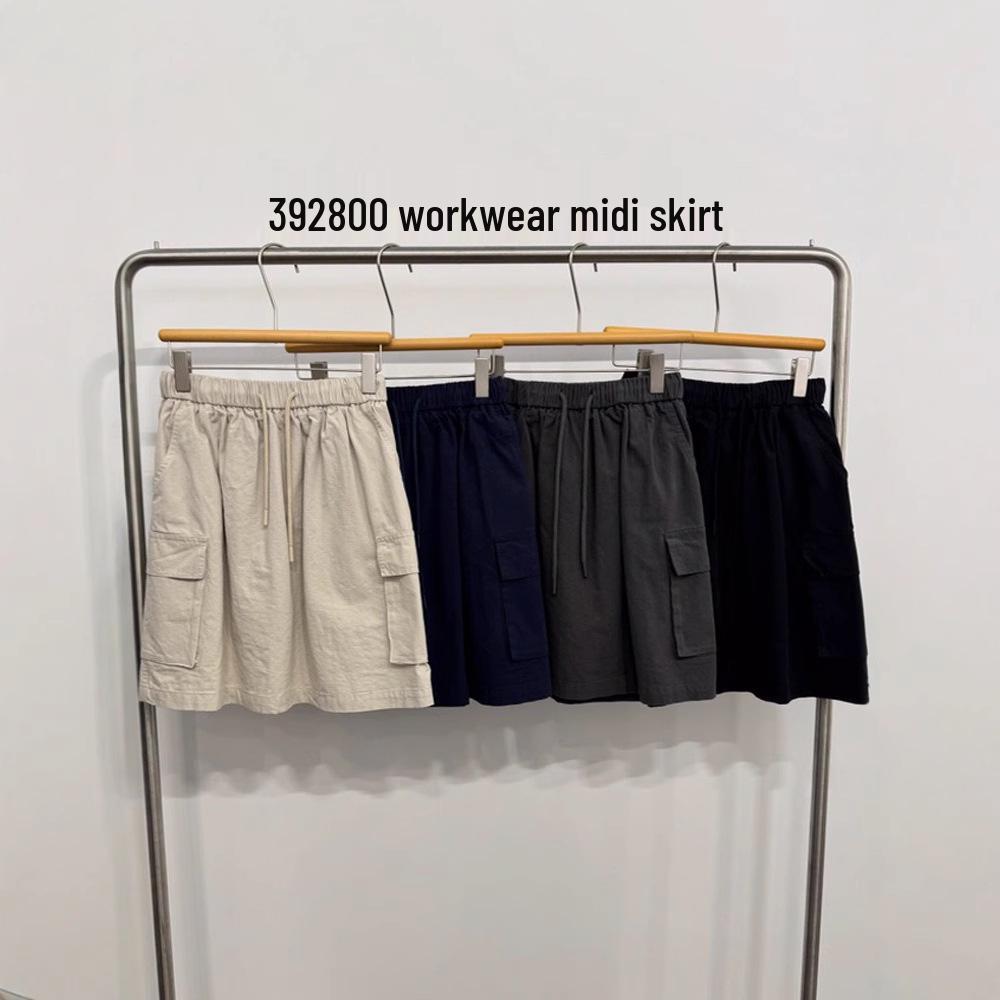 

Elastic Drawstring High Waist Korean-Style Loose Plus Size Casual Workwear Midi Skirt One Size синій
