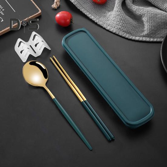 Stainless Steel Flatware Kit Korean Style Dust Proof Chopsticks Fork Spoon Dinner Set
