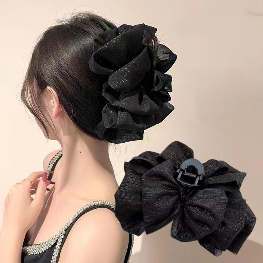 Fashion Korean Style Cloud Bubble Double-sided Large Bow Clip Women's Mesh Shark Clip Back of Head Flower New Hairpin Headwear
