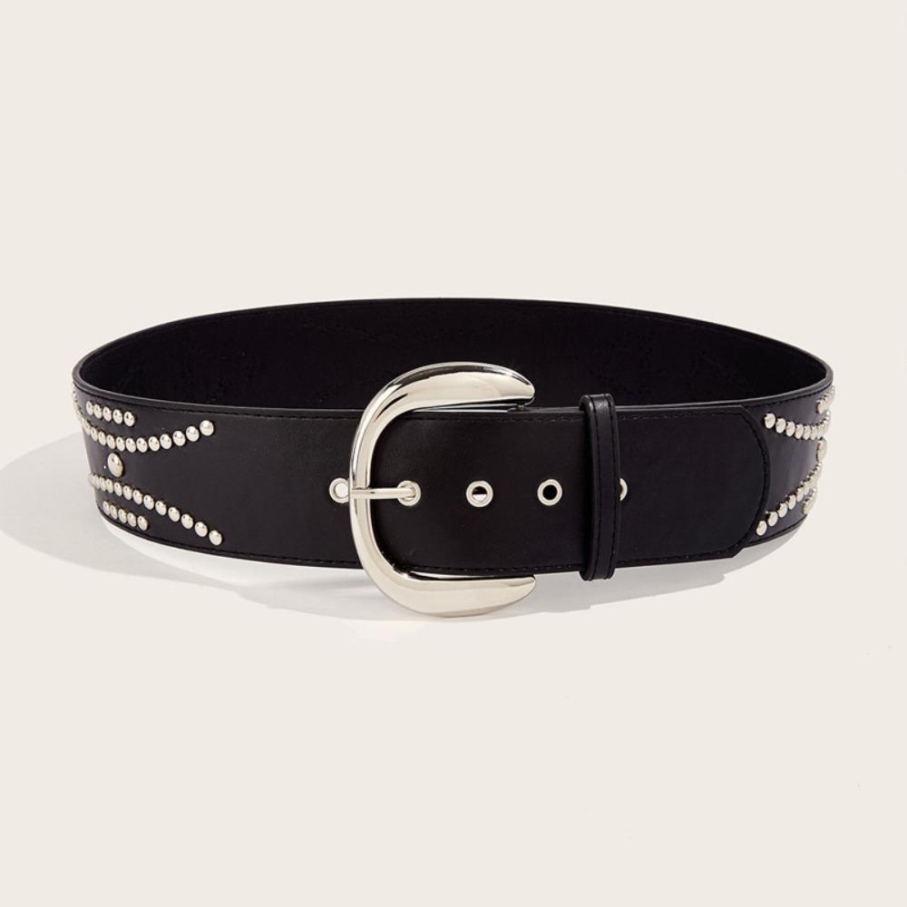 Y2K Rivet Wide Belt Harajuku Pin Buckle Waistband Fashion Waist Strap  For Women