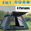 Automatisches Familiencamping-Zelt für 4 Personen, großes Raumzelt, automatische Öffnung, wasserdicht, vier Seiten, atmungsaktiv, für den Außenbereich, 215 x 215 x 142 cm