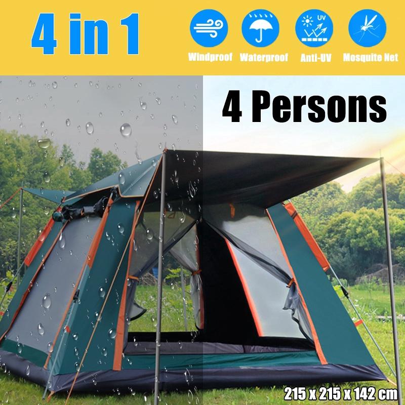 Automatisches Familiencamping-Zelt für 4 Personen, großes Raumzelt, automatische Öffnung, wasserdicht, vier Seiten, atmungsaktiv, für den Außenbereich, 215 x 215 x 142 cm