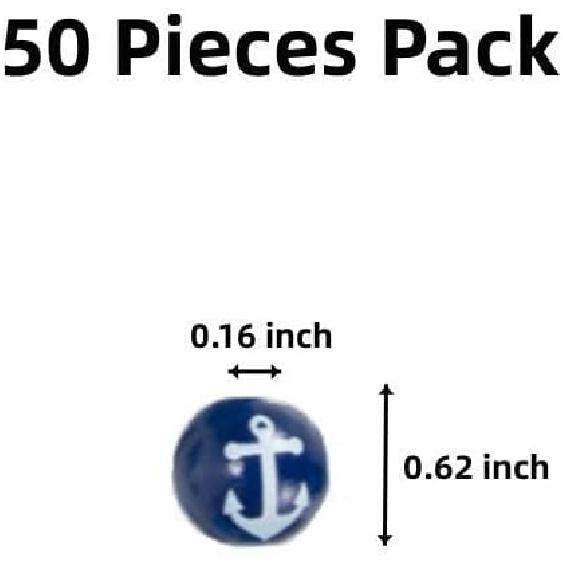 

50 Pieces Summer Beads Ocean Beads Anchor Wood Beads Anchor Prints Wooden Beads Nautical Style Spacer Beads Round Loose Beads for DIY Crafts Handmade