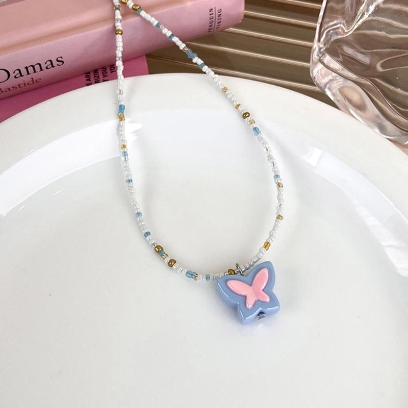 Acrylic Butterfly Beaded Necklaces Butterfly Pendant Choker Beads Chokers Party Accessories Gift for Women Girlfriends