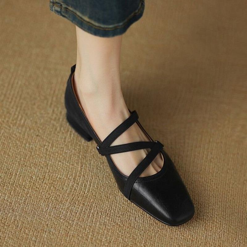 Autumn Square Head Shallow Mouth Single Shoes Women's New One-word Winding Belt Mary Jane Shoes Soft Leather Soft Sole Ballet Shoes