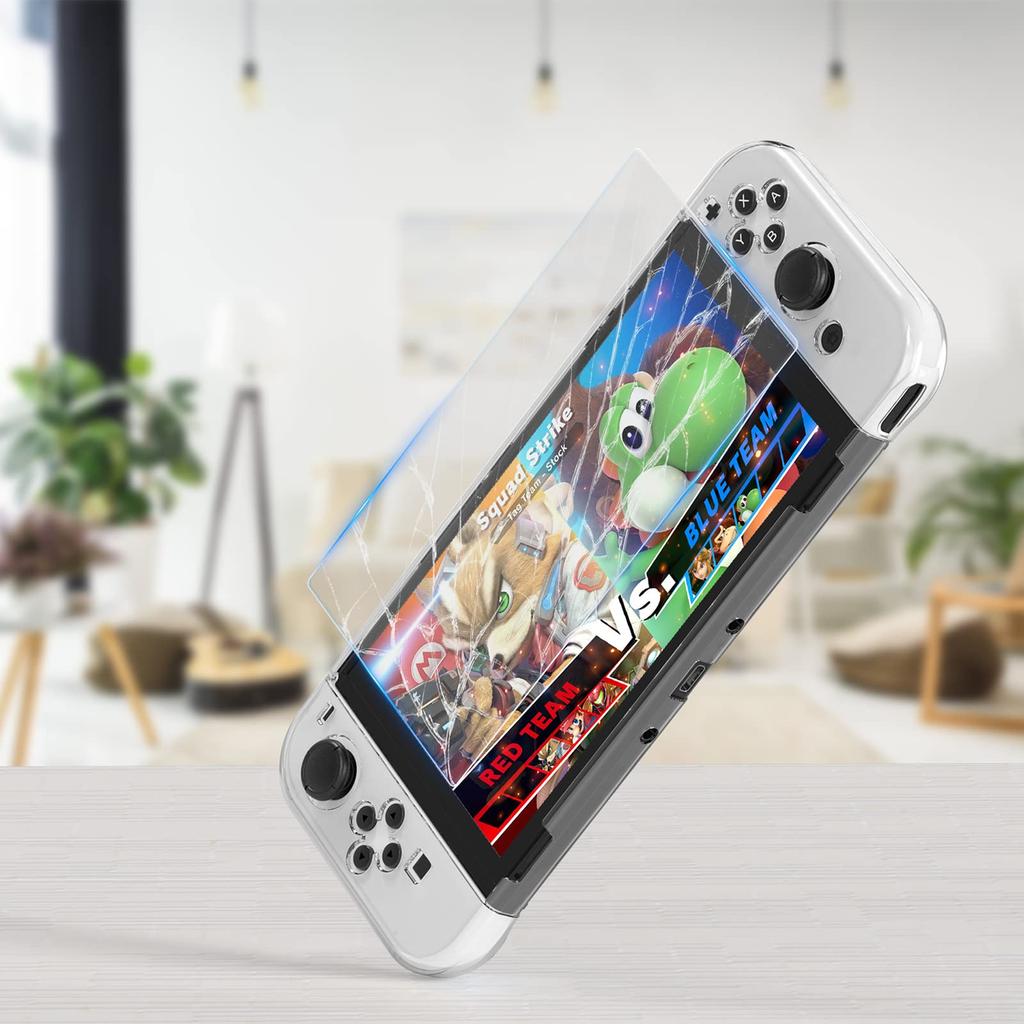 HEYSTOP Switch OLED case with Switch OLED Switch OLED 4in1 case set Switch OLED PC cover Glass film Thumb cap Storage bag nylon full large shock