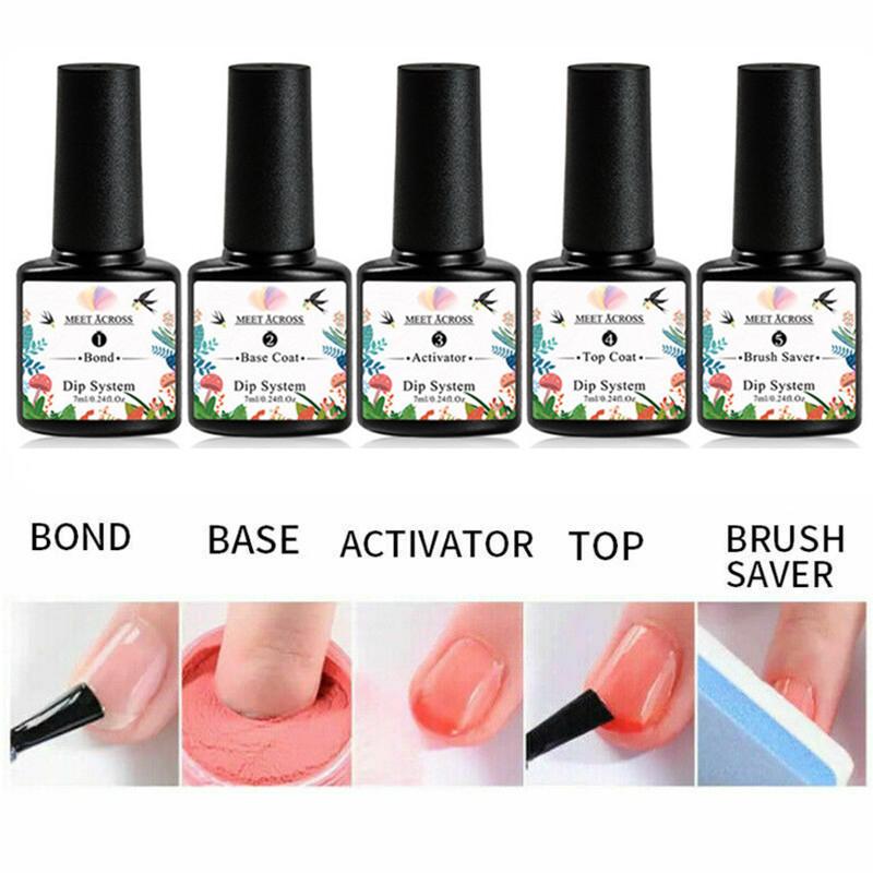 MEET ACROSS 5g/10g Dipping Nail Powder Set Nude Pink Dipping Glitter Powder System Kits Dust Nail Art DIY Decoration Natural Dry