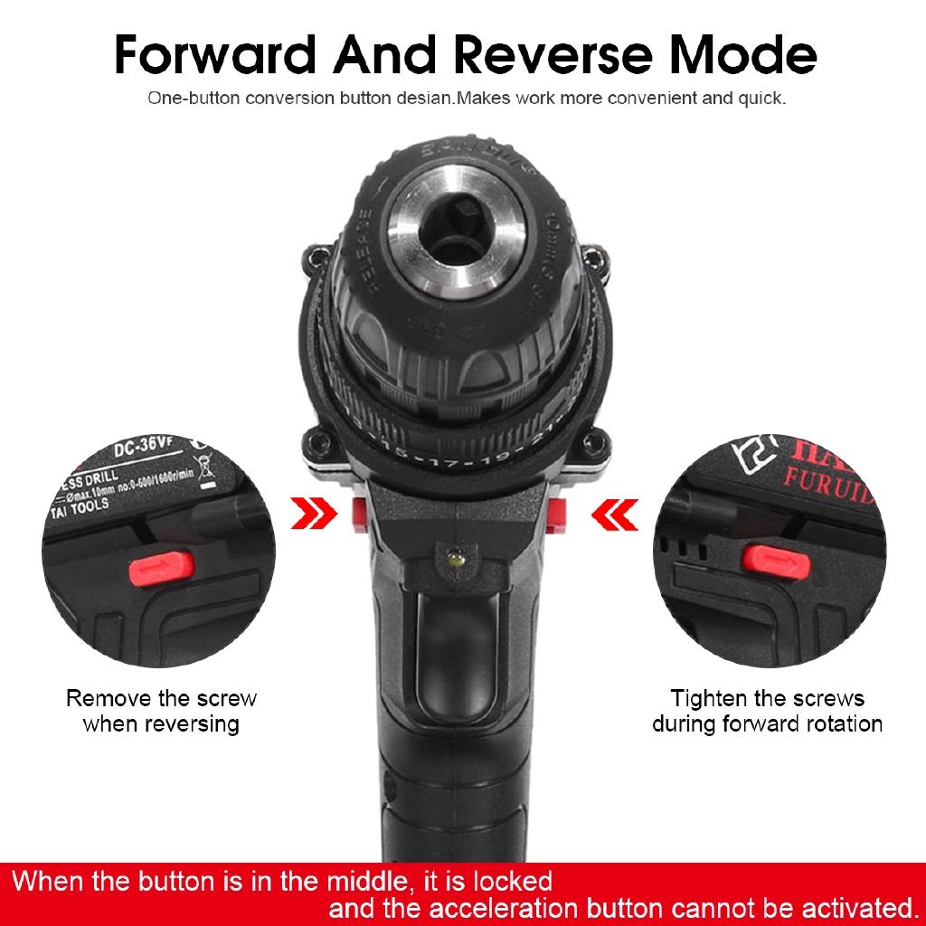 AC 100-240V Multifunction 36V Dual Speed 25 Torque Electric Cordless Drill Screwdriver LED