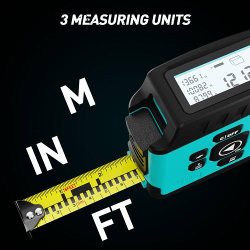 2-in-1 Digital Tape Measure, 16 Feet, with Display, Smart Tape Measure, Pythagoras Mode, Waterproof and Rechargeable, 1/2 Self-Centering, 20 Groups of