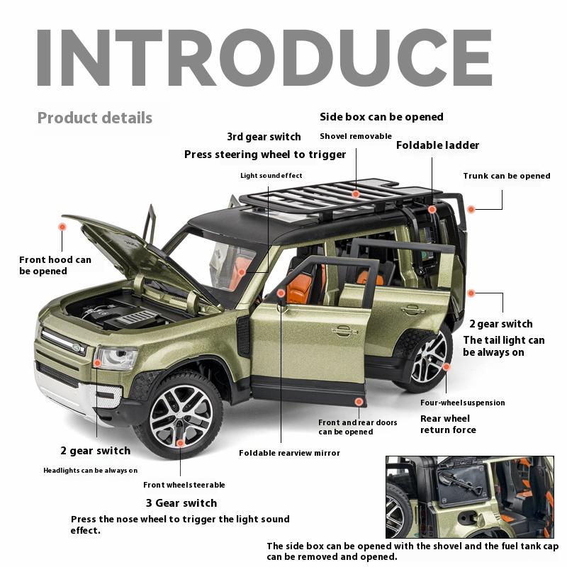Nytt 1:24 Land Rover Defender SUV Leke Legeringsbil Støpte & Lekebiler Metallbilmodell Simuleringssamling Leker For Barn Gaver