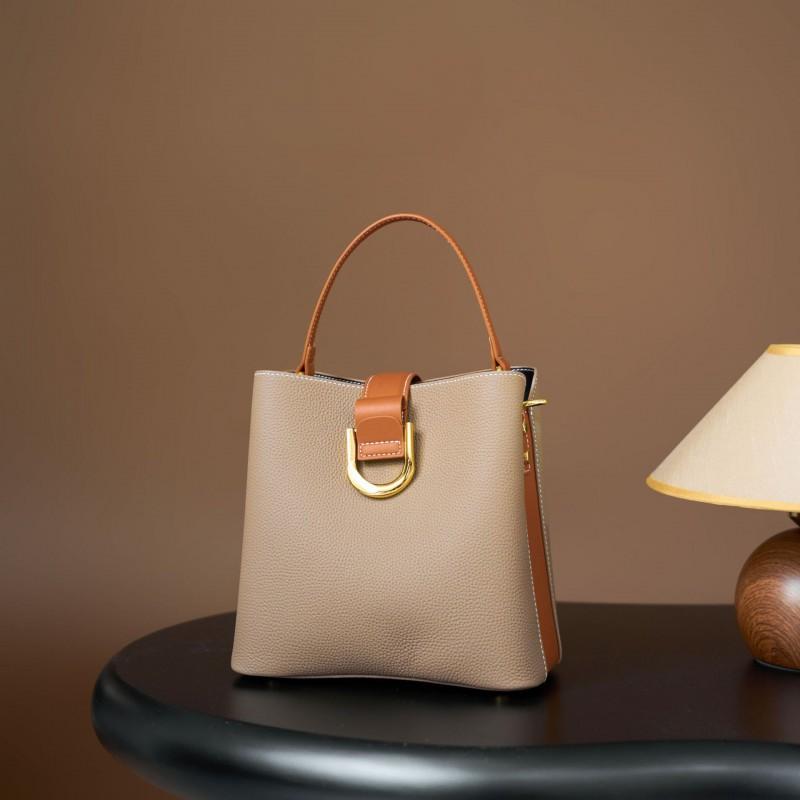 Real Leather Women's Bag Top Layer Cowhide Handbag Crossbody Fashionable Versatile Large Capacity Bucket 8855
