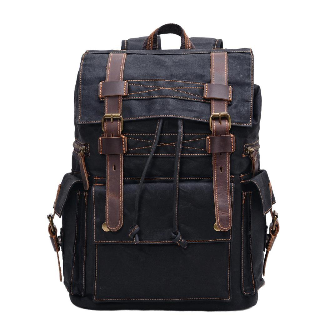Retro Multi-Pocket Waxed Canvas Travel Backpack for Men