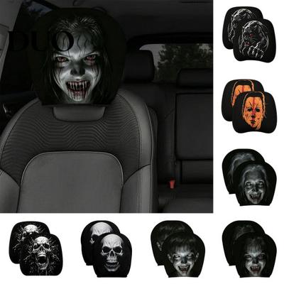 Protective Covers for Car Headrests 2Pcs Halloween Headrest Covers, Creepy Ghost Face Seat Soft Polyester Slipcovers Protector, Breathable Auto Decor