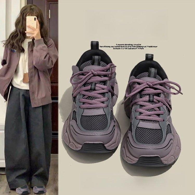 Amerykańskie retro fioletowe buty typu "dad shoes" wiosna i lato nowe małe podwyższenie obcasa codzienne sportowe buty typu "dad shoes"