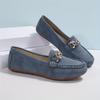 Office Preparation  Ladies' Fashion One Step Leg Loafers - Soft Soled, Casual Denim Blue Flat Shoes with Decorative Metal Buckles, PU Veneer Upper