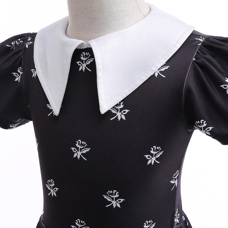 Popular Girls Cosplay Adams Family Wednesday Heroine Floral Skirt Lapel Performance Skirt