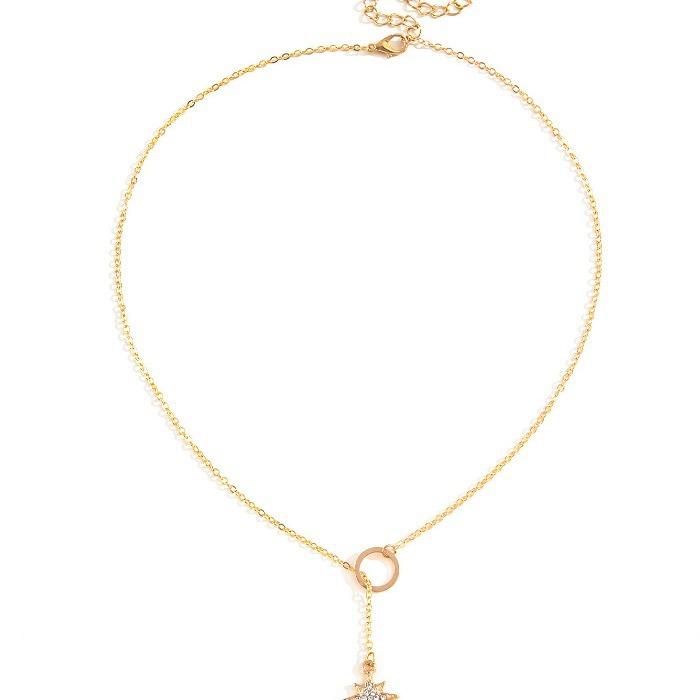 C158 Fashion Accessories Personality Simple Ins Style Small Circle Necklace Trendy Inlaid Diamond Eight-Pointed Star Necklace