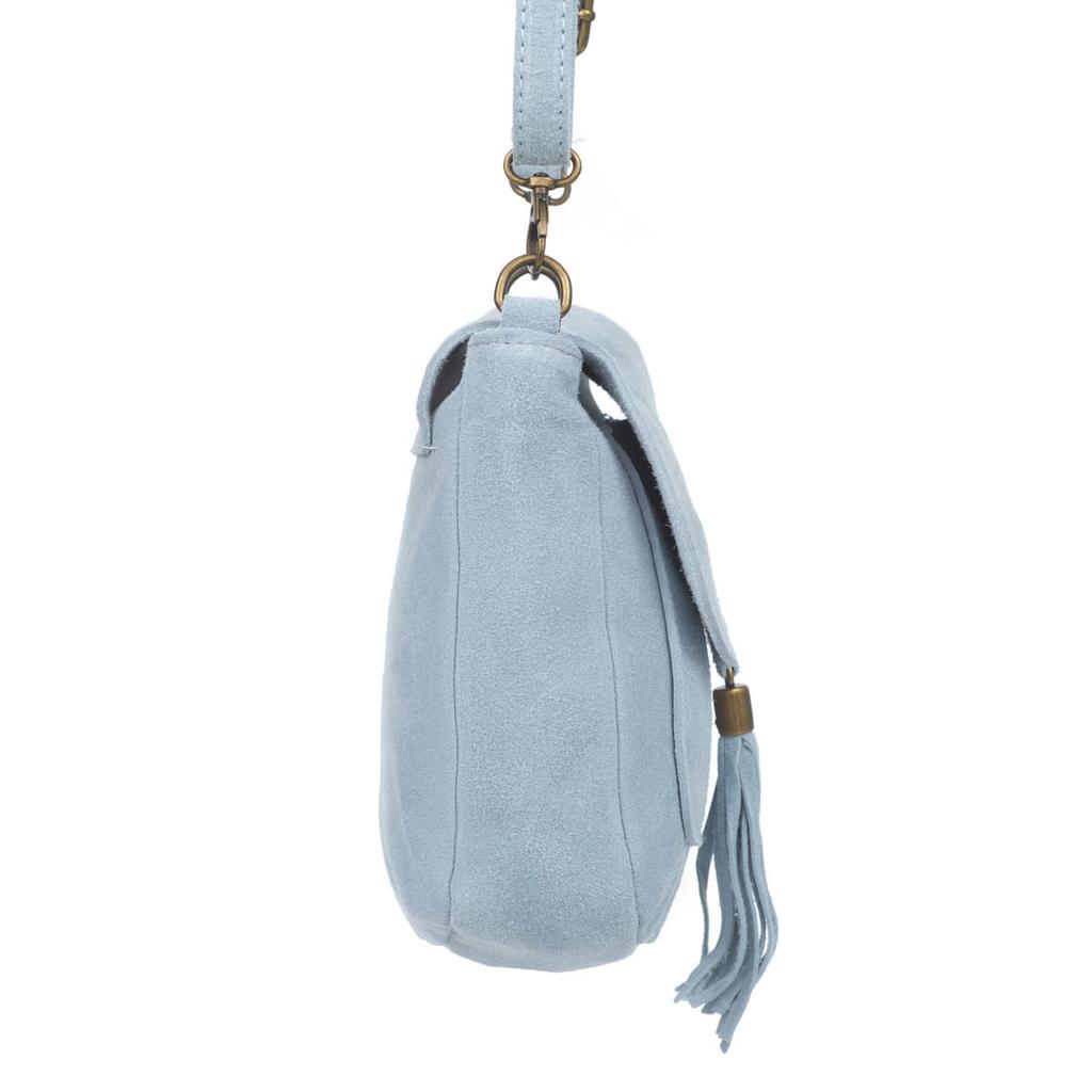 Blue Vera Pelle Vanita Suede Leather Handbag