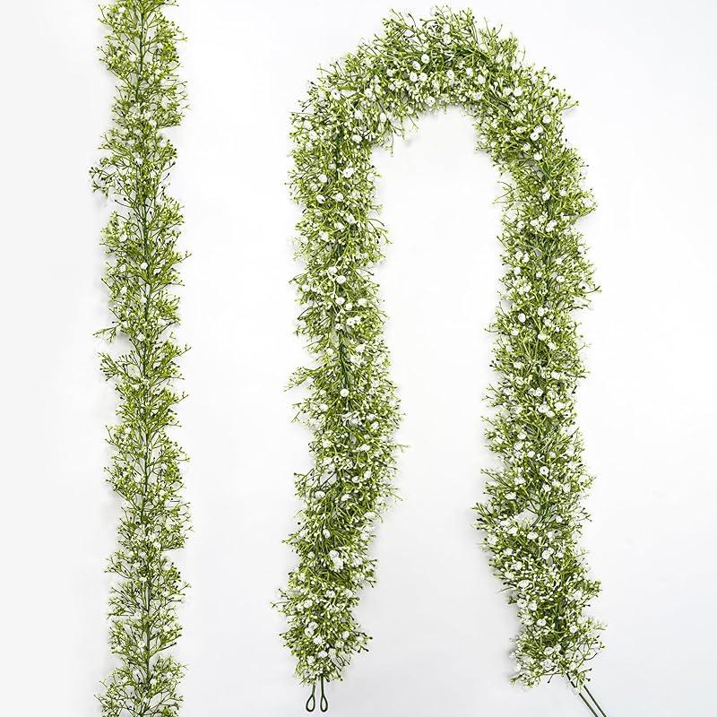 2 Pcs 5.8ft Artificial Baby Breath Flower Vines, Babys Breath Artificial Flowers Real Touch Faux Gypsophila Hanging Fake Baby's Breath Garlands for