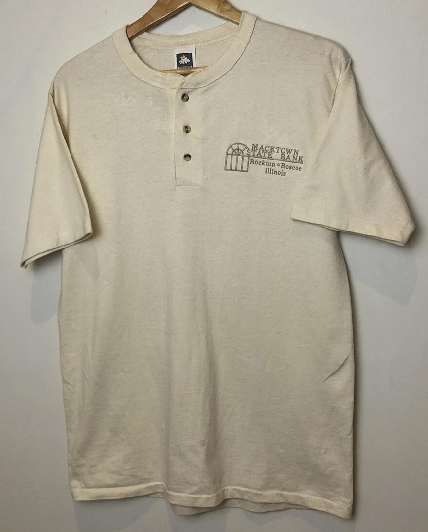 Vintage 90’s MACKTOWN STATE BANK Cream T-shirt Mens Size M Illinois Rare Tee Vtg M