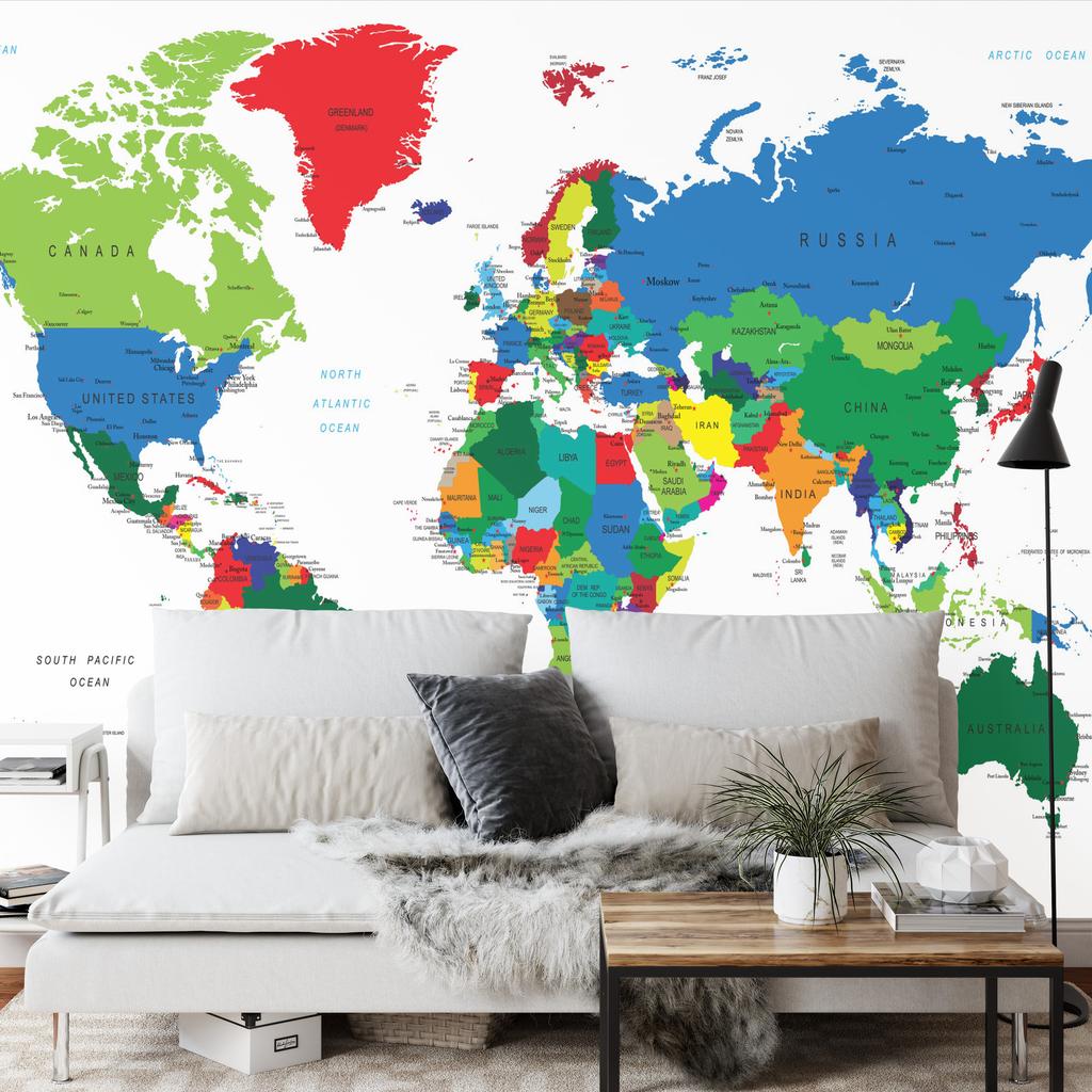 Photomural World Map Washable Fleece 368x254