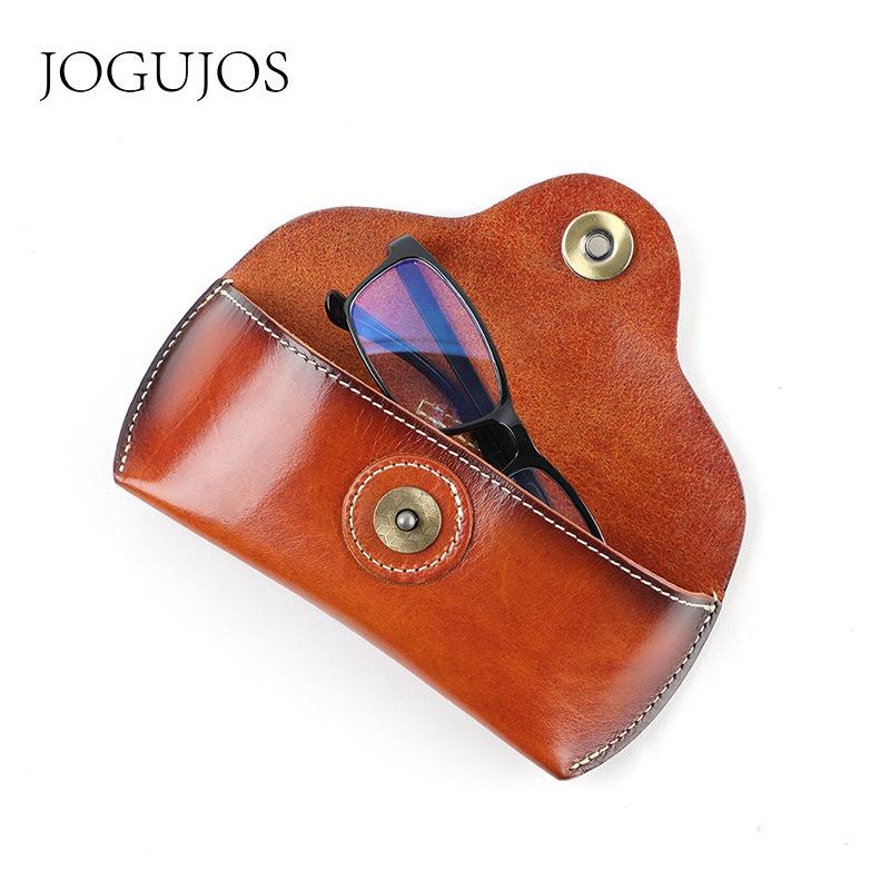 JOGUJOS Genuine Leather Glasses Case Retro Sunglasses Sunglasses Universal Cowhide Glasses Bag Portable Anti-pressure Glasses Case