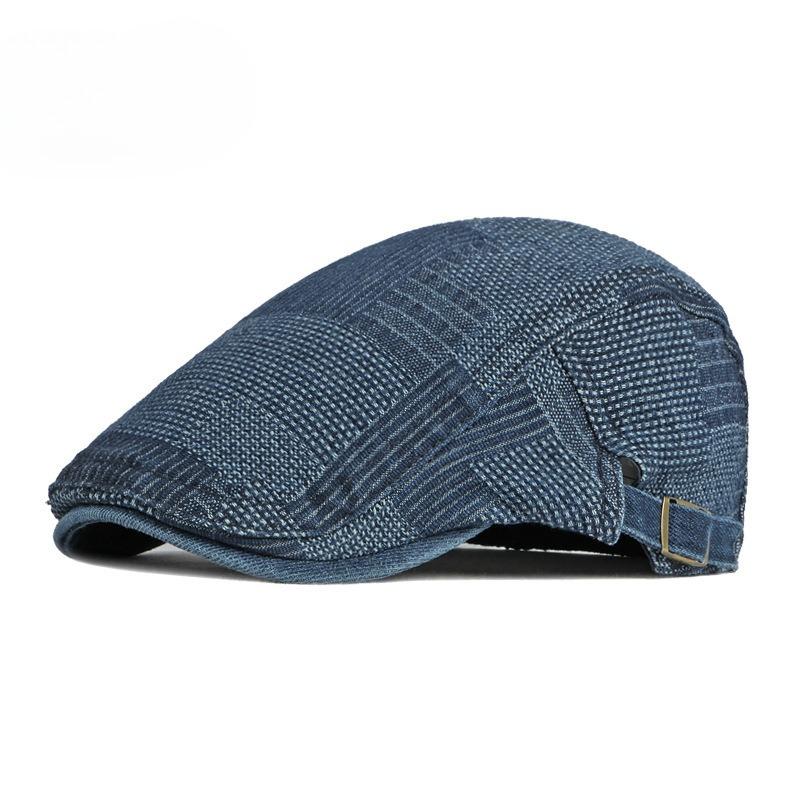 Vintage Washed Denim Beret for Men & Women Spring Summer British Style Flat Cap Casual Painter Forward Hat Adjustable Duckbill Cap