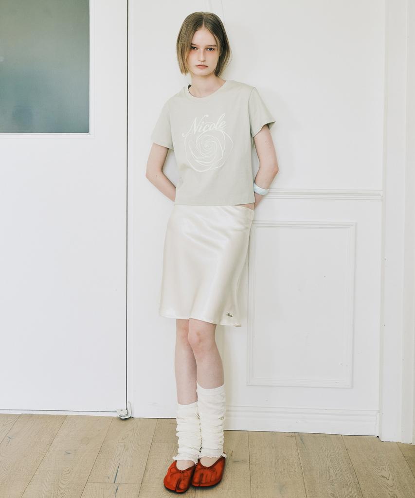 Nigaennikol Satin Flare Midi Skirt_Ivory
