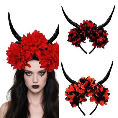 Bequemes Harz Simulations Antilopenhorn Kopfschmuck Mode Haarband mit Blumendesign für Cosplay Event