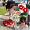 Festive Red Flower Knitted Wool Hair Scrunchie for Girls - Cute and Fashionable New Year Accessory
