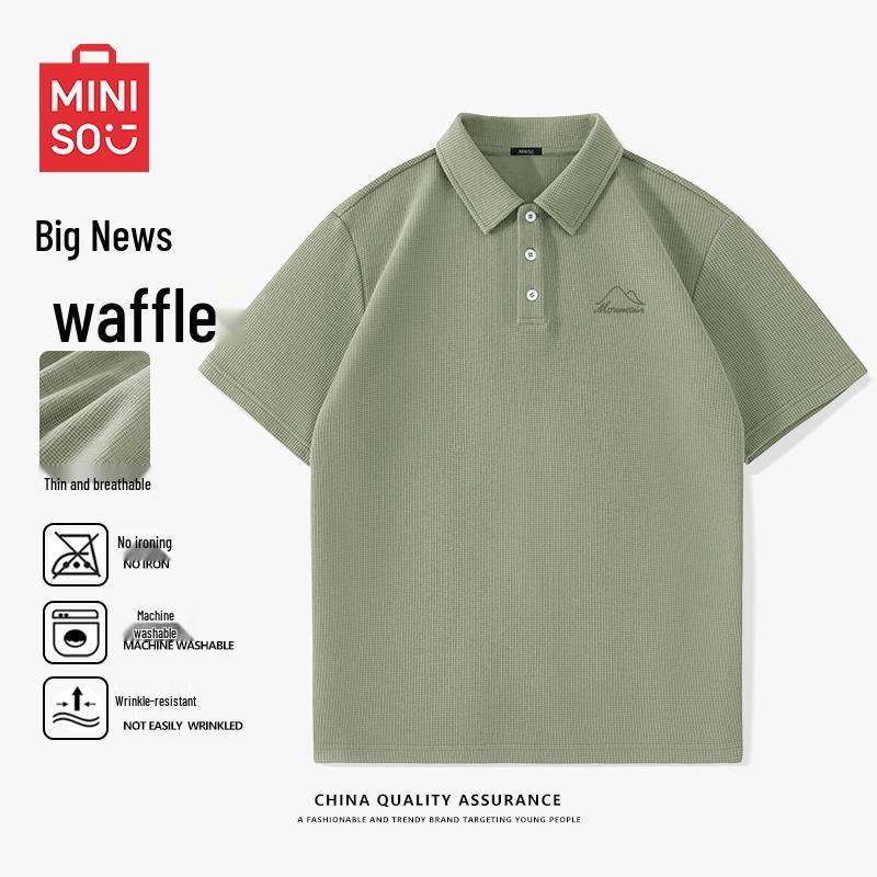 MINISO Men s Waffle Lapel Polo T-Shirt 2XL