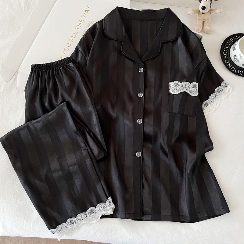 Pajamas Women'S Spring And Summer Flowers High-End Light Luxury Short-Sleeved Trousers Loungewear Suit Can Be Worn Outside