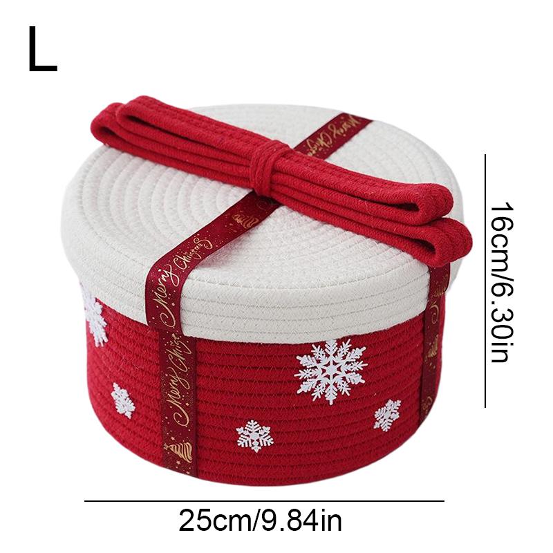 Christmas Decoration Storage Basket With Dust Cover Holiday Gift Box Cotton Rope Woven Snacks Small Gift Storage Basket