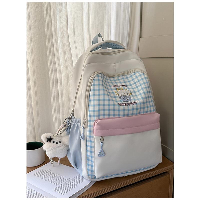 Japanese new high-value, fresh, sweet and sweet plaid backpack, lightweight and large-capacity backpack for junior high school students