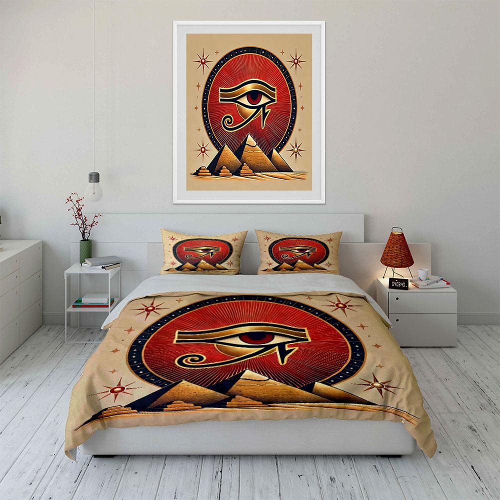 Eye of Horus with Pyramids Bedding Duvet Cover Set Duvet Cover Pillowcases (1*Duvet Cover 2*Pillowcases, without duvet insert)