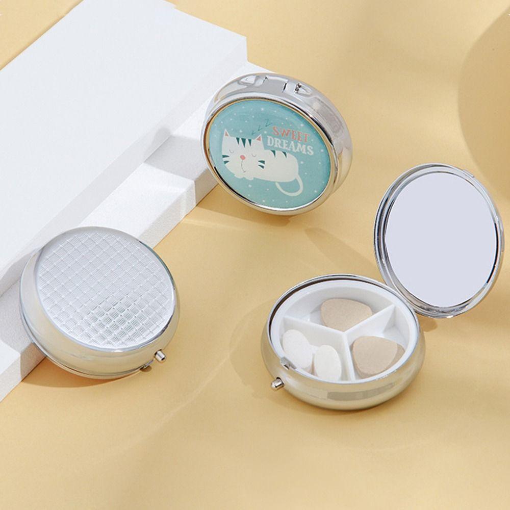 Metal/Plastic Folding Pill Boxes Stainless Steel Drugs Box Waterproof Cosmetic Mirror  Travel