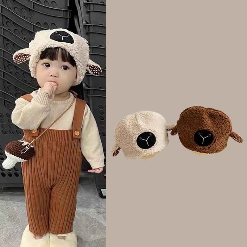 

Милая шапка в корейском стиле с изображением овечки, милые тканевые аксессуары, плюшевая детская шапка с изображением овечки, мультяшный глушитель, искусственный мех, панама для мальчика розовый