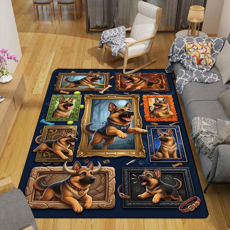 German Shepherd Portraits Pattern Rug Floor Mat for Living Room or Bedroom Soft and Comfortable Carpet a Gift for Birthday and Holiday.
