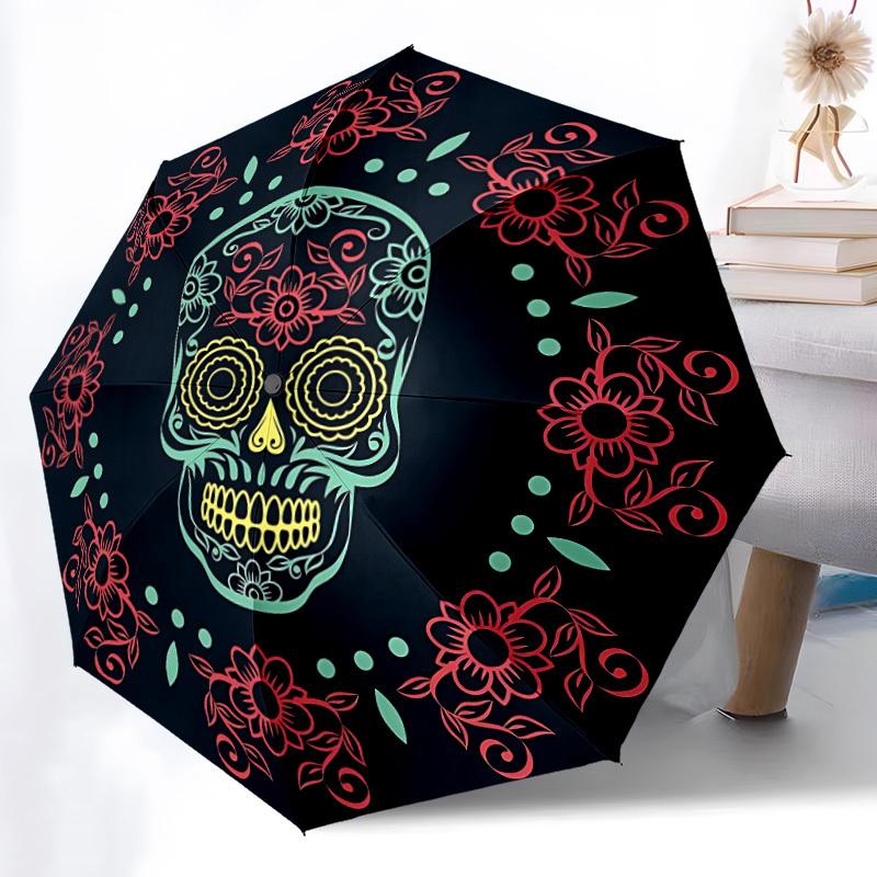 1pc Sugar Skull Decor Automatic Open/Close Umbrella - Compact Travel Umbrella, Gift for Birthday, Christmas, Anniversar yy251208155