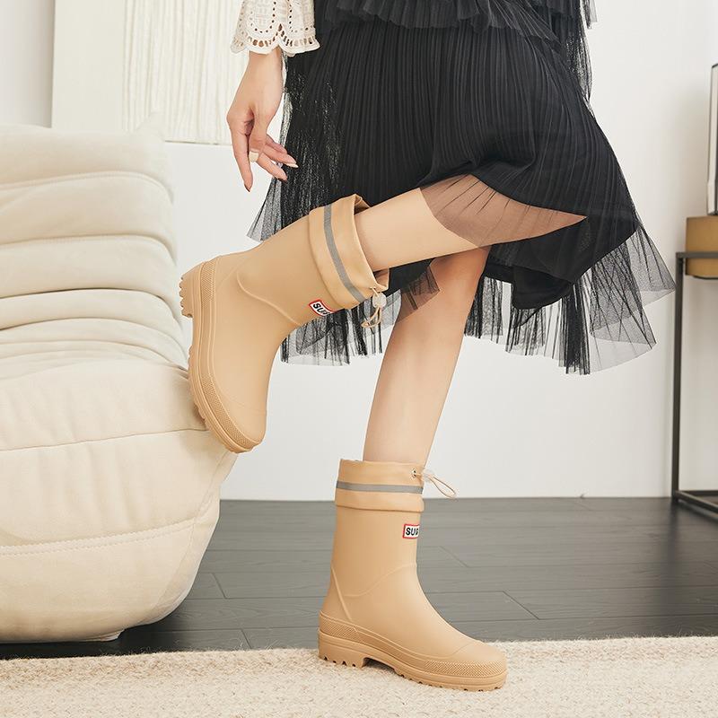 New rain shoes women's velvet warm rain boots waterproof and non-slip medium tube water boots adult kitchen car wash shoes glue shoes