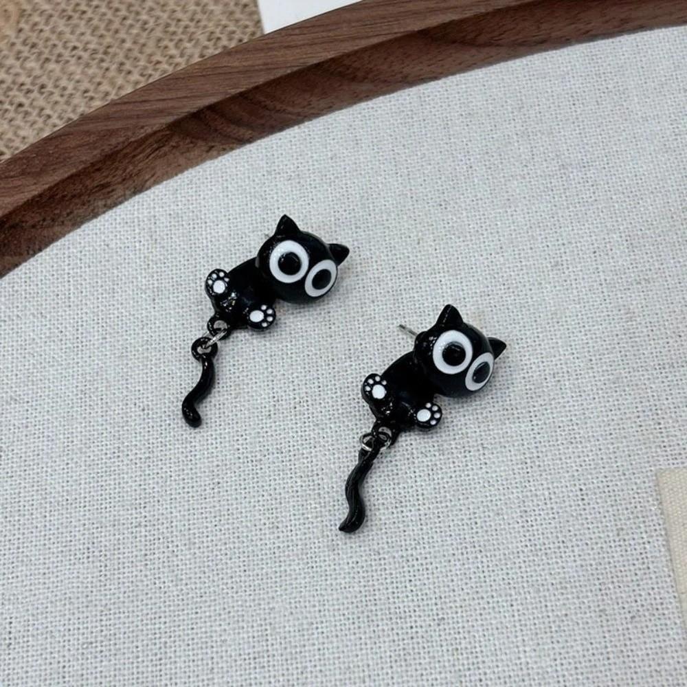 Simple Black Cat Earrings Cute Cartoon Earrings Fashion Black Cat Ear Studs Girl