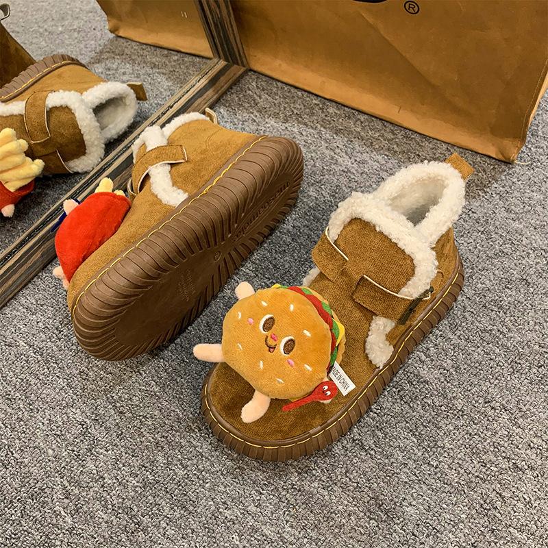 

Детские зимние ботинки нескользящие теплые меховые хлопковые ботинки, крякающие, удобные в носке, новинка 2025, зимние бархатные утолщенные ботинки 35