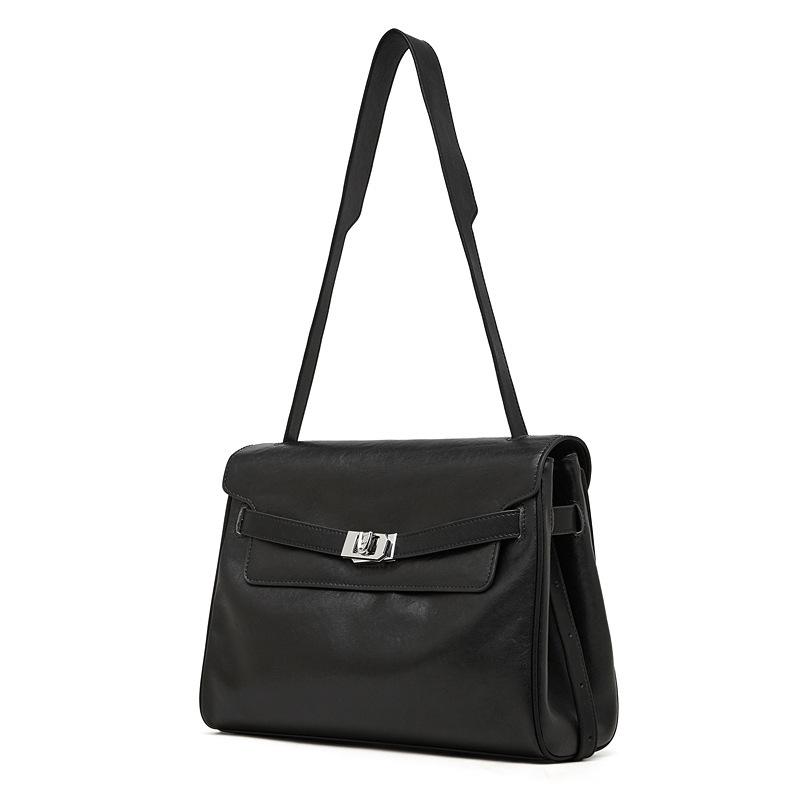

First Layer Vegetable Tanned Cowhide Small Square Bag Retro Commuter Bag Large Capacity Messenger Shoulder Bag Women 30*12*23 чёрный