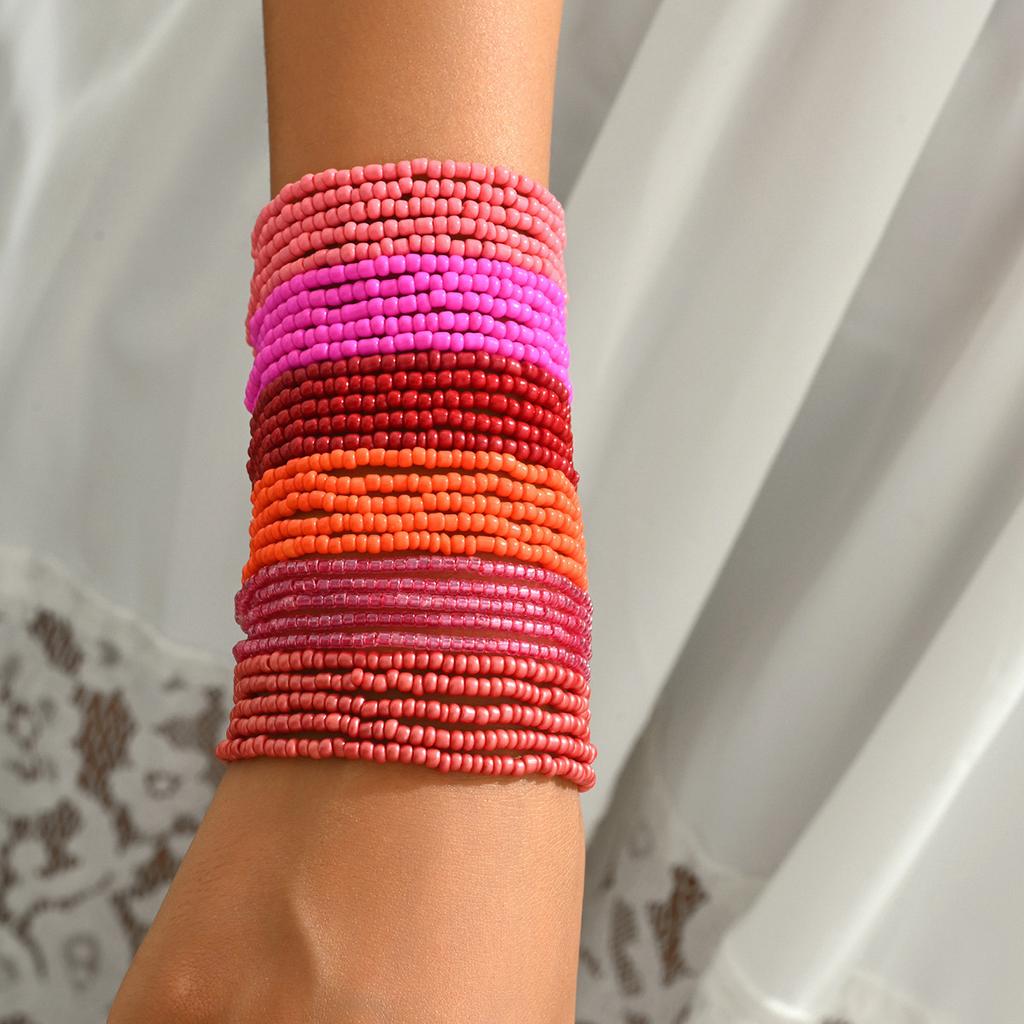 Geometric design women's multi-layer bracelet, versatile style string, colored rice beads, high-end bracelet, jewelry.