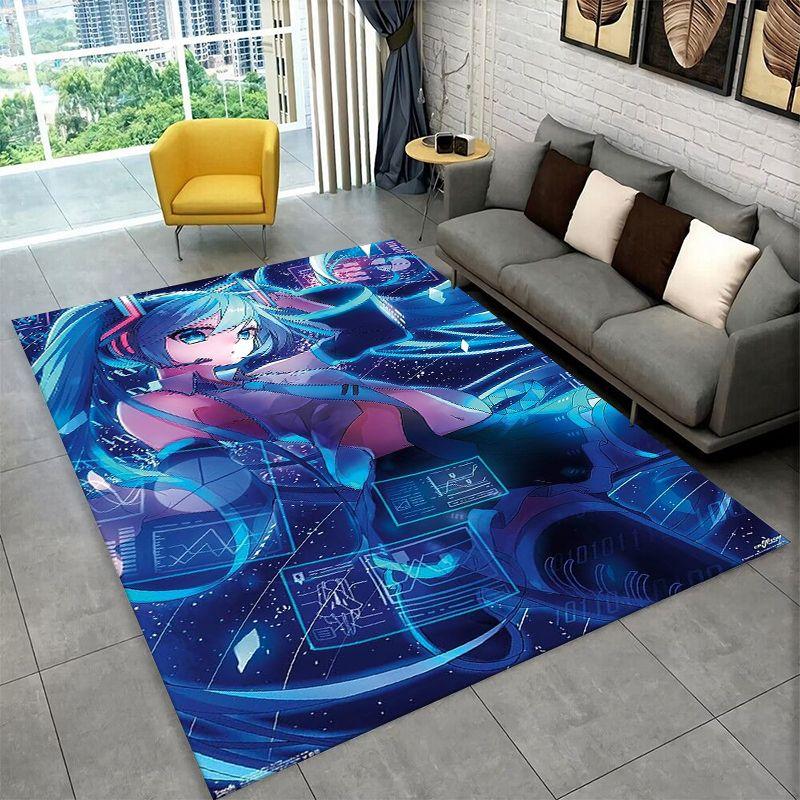 Music Girl M-MIKU Cartoon Carpet Rug for Playroom Bedroom Living Room Sofa Home Decor,kid Game Area Rug Non-slip Floor Mat